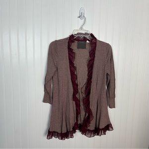 anthropologie guinevere cardigan Sweater Ruffles Stripes Red White Boho Casual